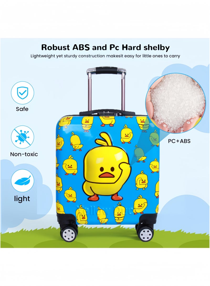 GGEROU Cartoon Children’s Trolley Case 18-inch Little Yellow Duck Boarding Case Universal Wheel Password Box Children’s Suitcase Blue - Image 2